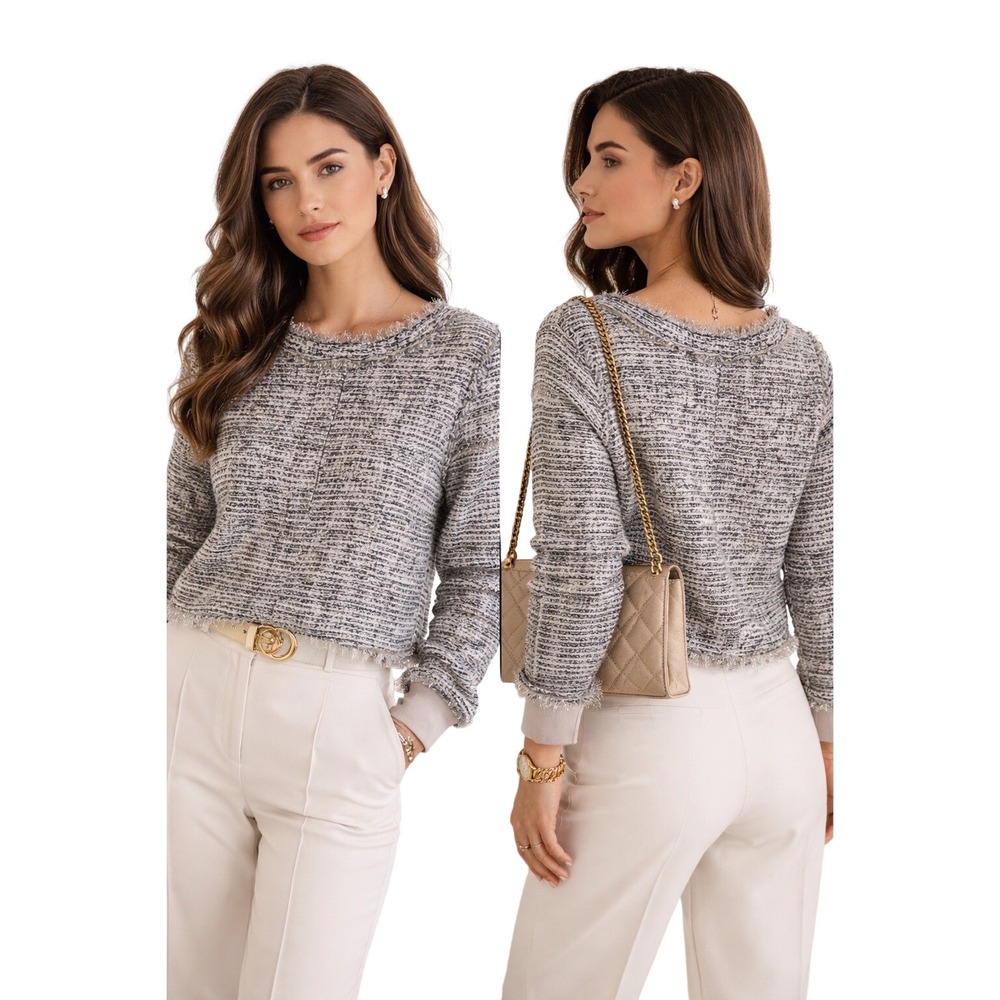 Michael Van Der Ham Boucle Top Womens SZ 10 Gold Navy Champagne Metallic Fringe